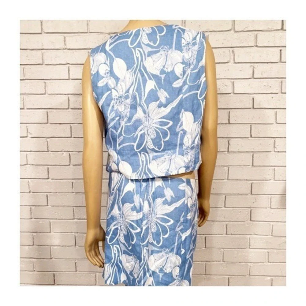 Reformation Grace Blue White Floral Linen Two‎ Piece Set | Size 12